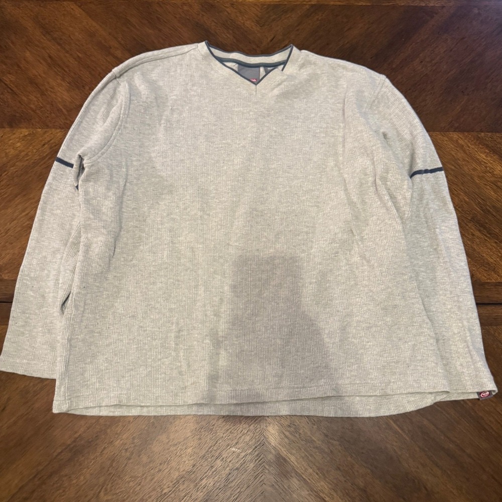 Quiksilver Mens‎ Gray Ribbed V Neck Long Sleeve T Shirt Size M/M |O1